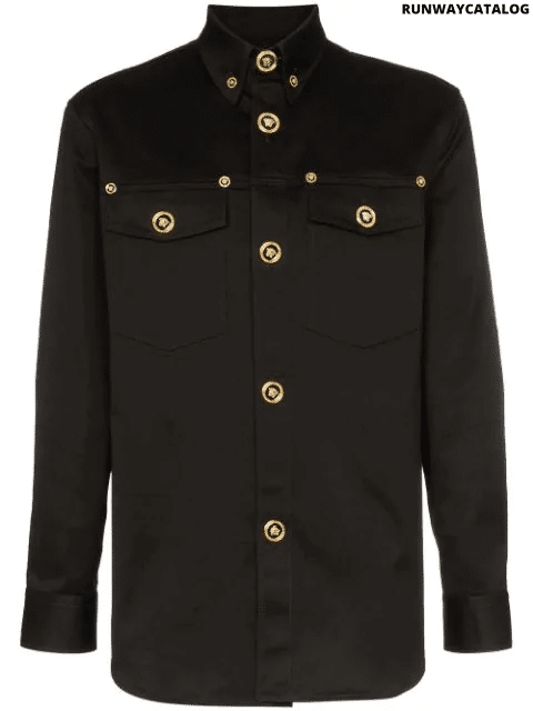 Versace stretch denim Medusa button shirt