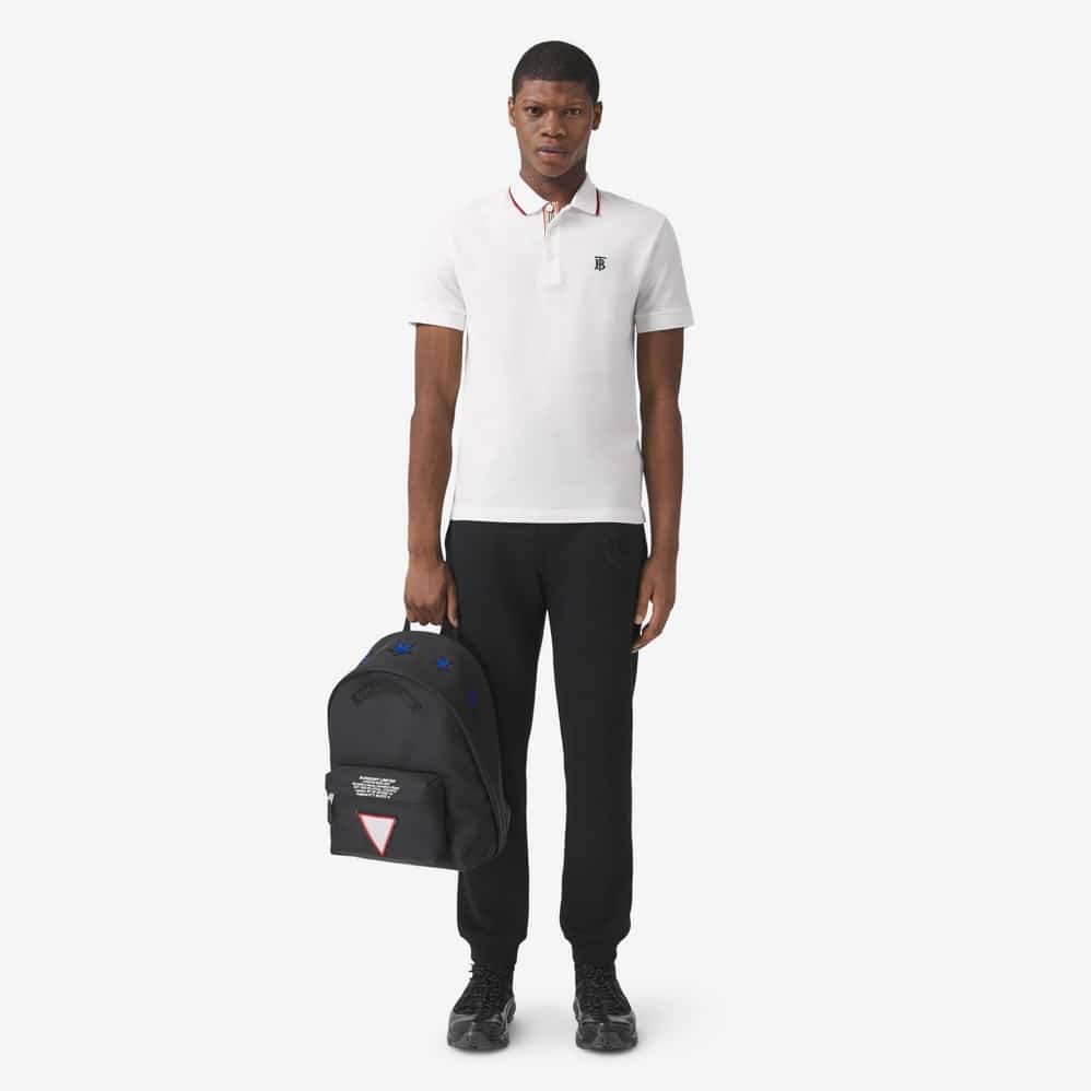 Icon Stripe Placket Cotton Piqué Polo Shirt White