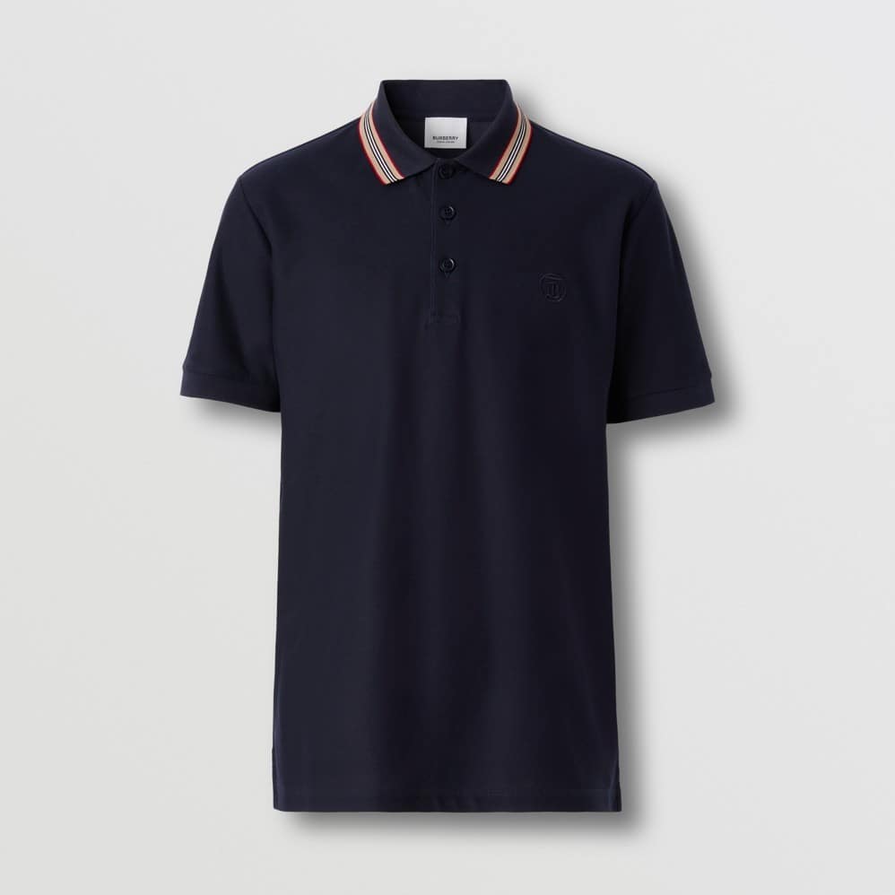 Icon Stripe Collar Cotton Polo Shirt Navy Blue