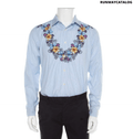 GUCCI Gucci Blue and White Striped Floral Printed Long Sleeve Skinny Shirt L