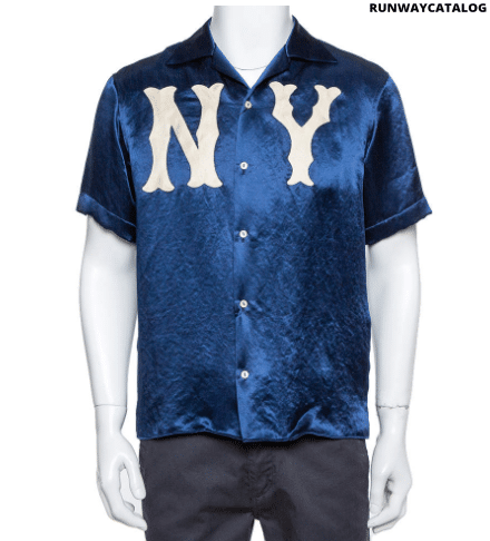 Gucci Navy Blue Satin New York Yankees Patch Bowling Shirt S