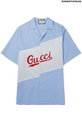 GUCCI Oversized Camp-Collar Logo-Embroidered Cotton-Poplin Shirt