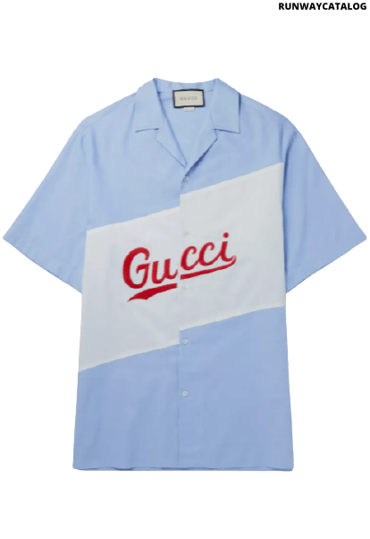 GUCCI Oversized Camp-Collar Logo-Embroidered Cotton-Poplin Shirt