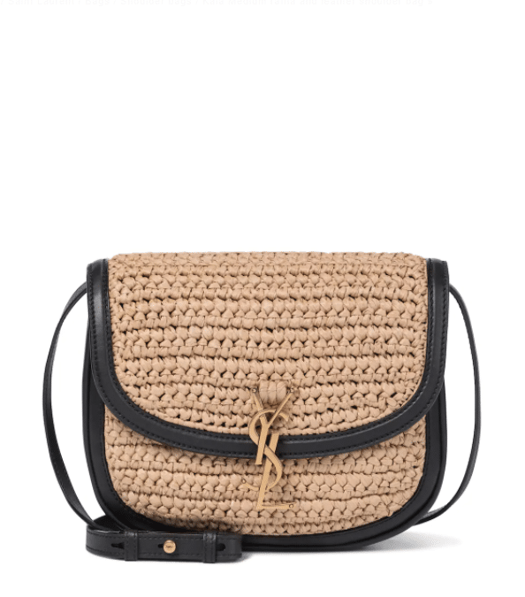 SAINT LAURENT Kaia Medium raffia and leather shoulder bag
