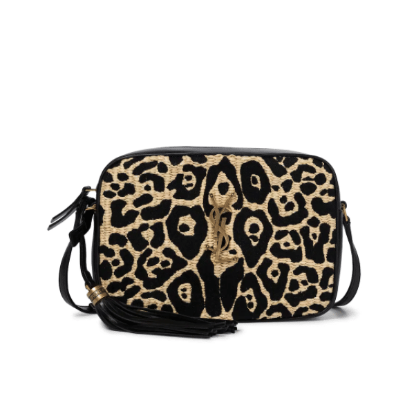 SAINT LAURENT Lou Camera leopard-print raffia crossbody bag