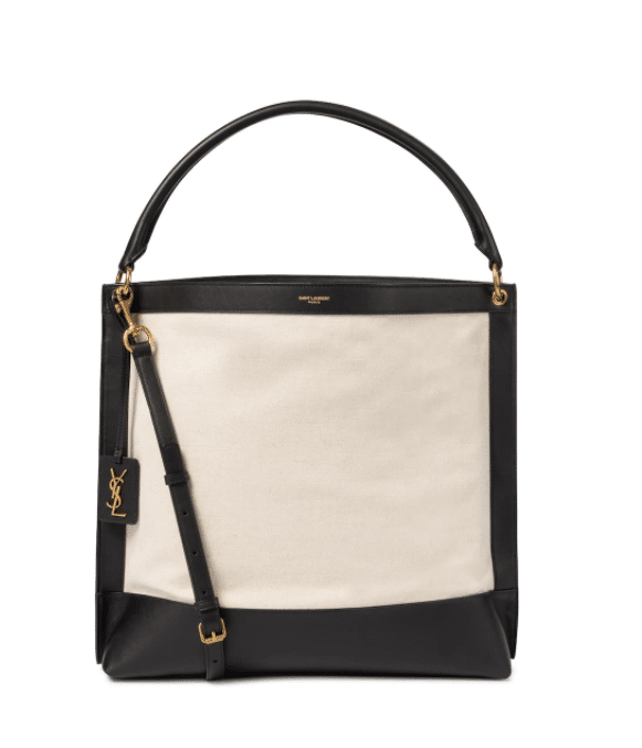 SAINT LAURENT Tag leather-trimmed canvas tote