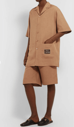 GUCCI Camp-Collar Appliquéd Hopsack Shirt