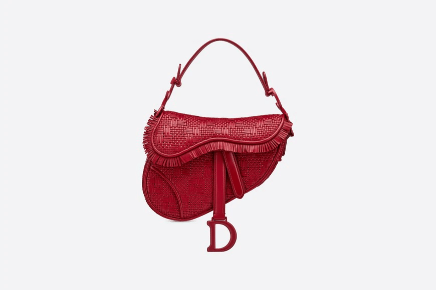 Christian Dior Mini Cherry Saddle Braided Leather with Fringe Bag