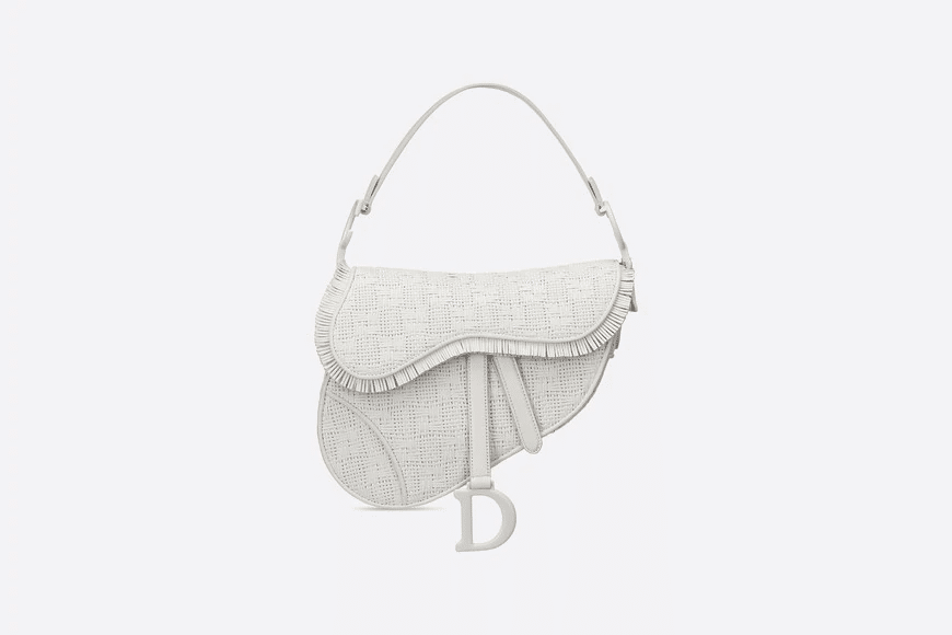 Christian Dior Chalk White Saddle Braided Leather Strips with Fringe Bag