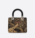 Christian Dior Medium Brown Lady Dior Dior Animals Embroidered Smooth Calfskin Bag
