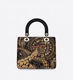 Christian Dior Medium Brown Lady Dior Dior Animals Embroidered Smooth Calfskin Bag