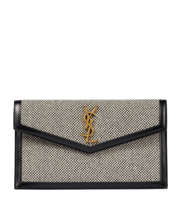 SAINT LAURENT Uptown Small leather-trimmed clutch