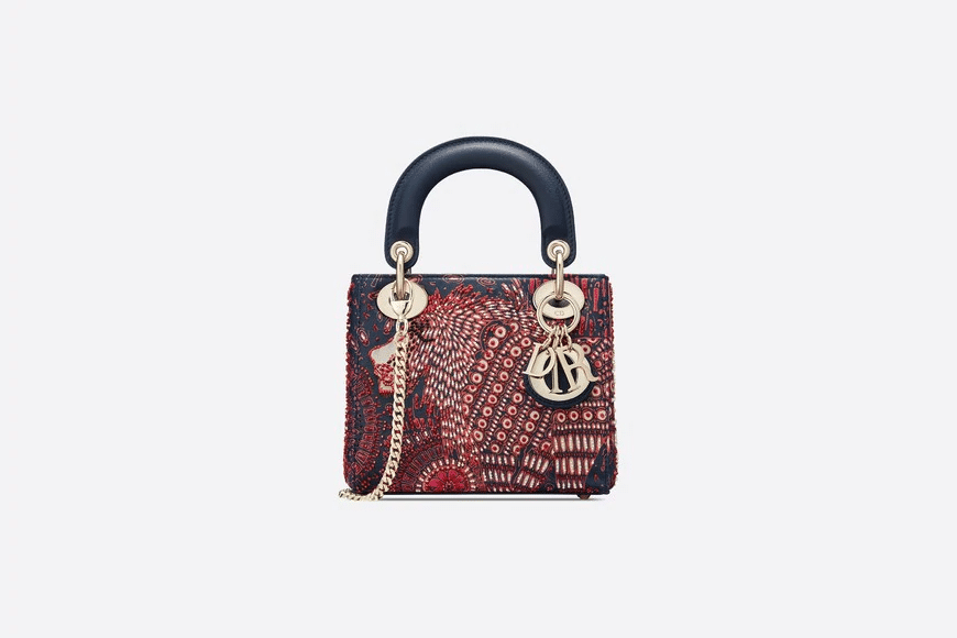 Christian Dior Fuchsia Lady Dior Mini Dior Animals Embroidered Smooth Calfskin Bag