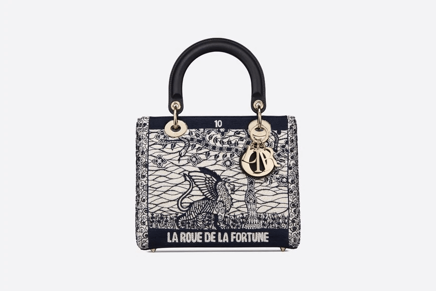 Christian Dior Medium Wheel of Fortune Lady Dior Tarot Embroidered Canvas Bag