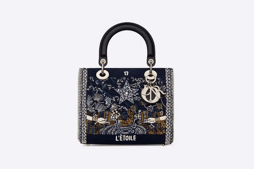 christian Dior Stars Lady Dior Medium Tarot Beaded Canvas Bag