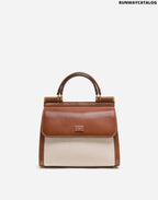DOLCE &amp; GABBANA SMALL SICILY 58 BAG IN CANVAS AND COWHIDE