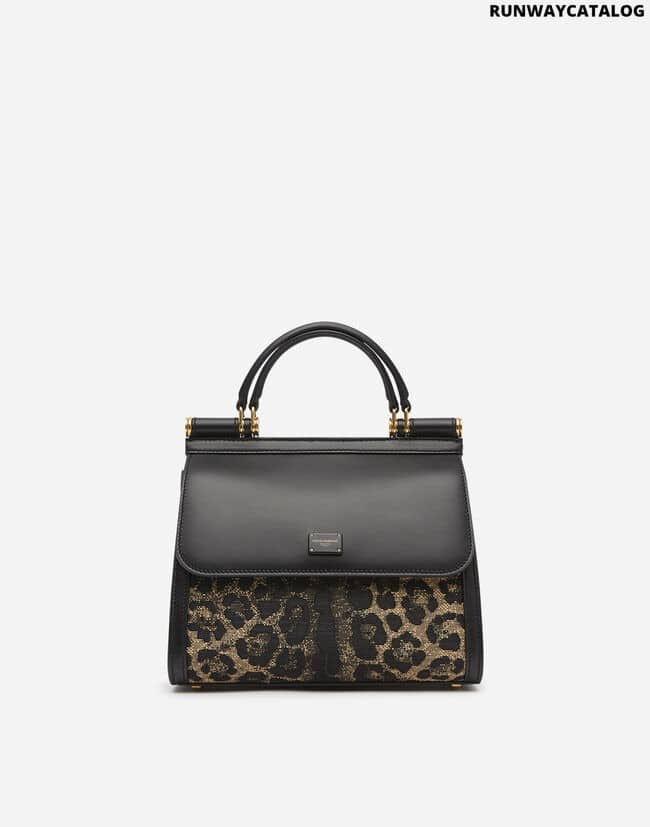 DOLCE &amp; GABBANA SMALL SICILY 58 BAG IN LEOPARD PRINT RAFFIA