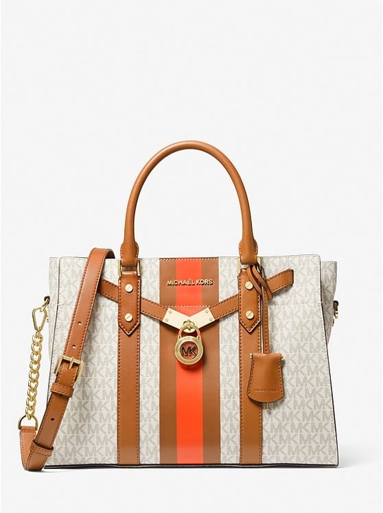 Michael Kors Nouveau Hamilton Large Logo Stripe Satchel