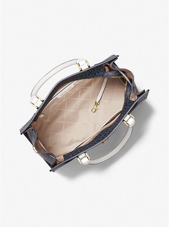 Michael Kors Nouveau Hamilton Large Logo Stripe Satchel