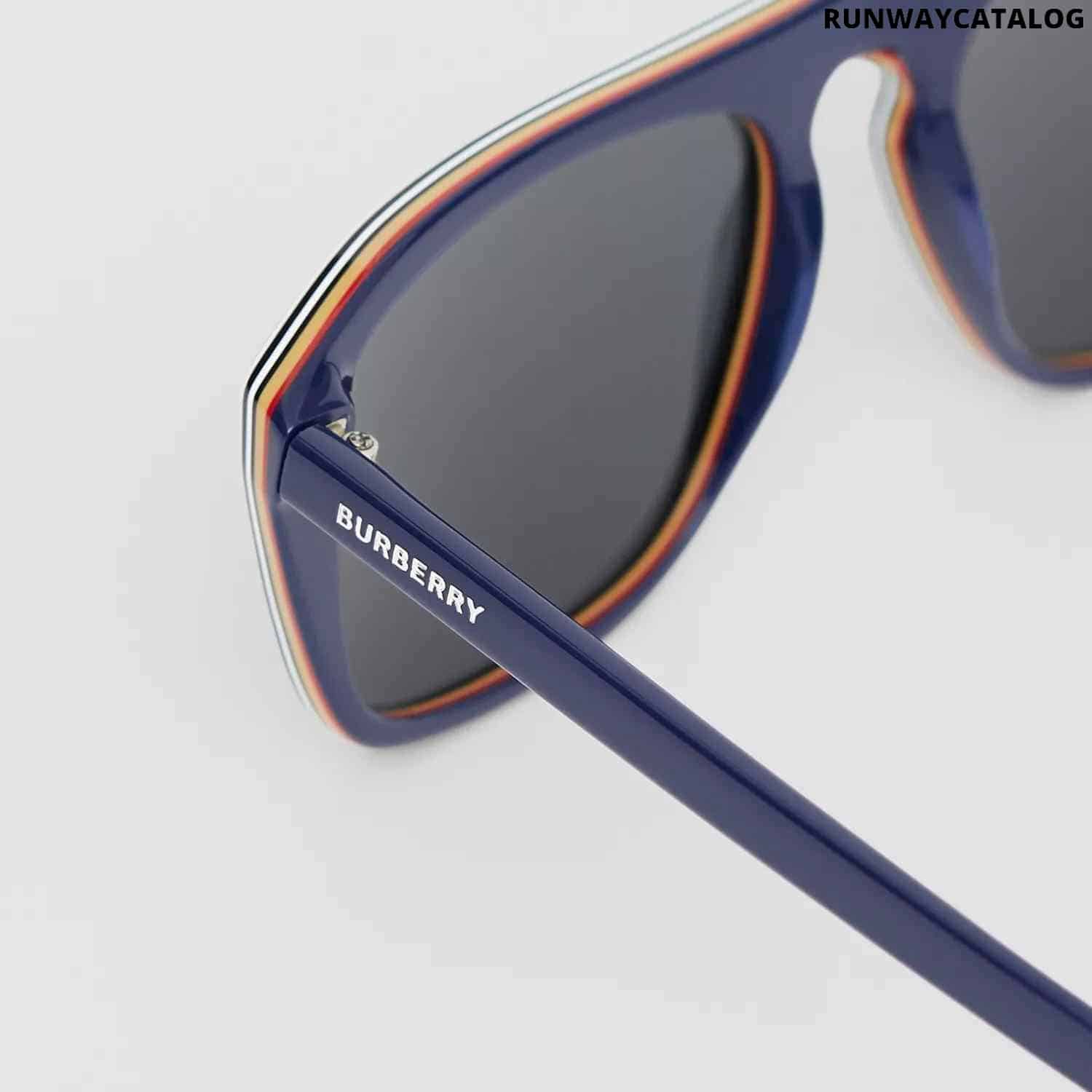 Burberry Icon Stripe Detail Square Frame Sunglasses