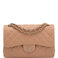 Chanel Beige Shiny Quilted Caviar Jumbo Classic Double Flap Bag