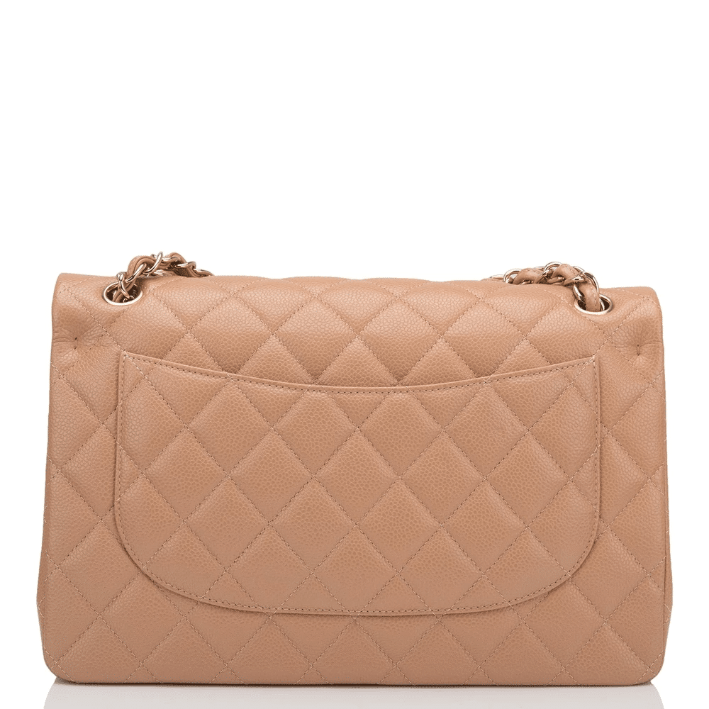 Chanel Beige Shiny Quilted Caviar Jumbo Classic Double Flap Bag