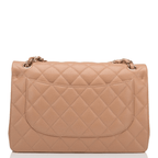 Chanel Beige Shiny Quilted Caviar Jumbo Classic Double Flap Bag