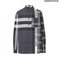 Burberry Logo Print Patchwork Check Cotton Oversized Shirt