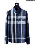 Burberry Check Stretch Cotton Poplin Navy Blue Shirt