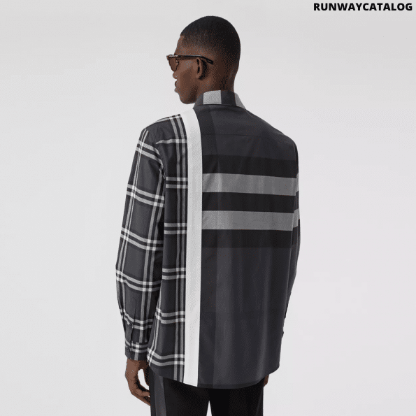 Burberry Logo Print Patchwork Check Cotton Oversized Shirt
