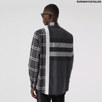 Burberry Logo Print Patchwork Check Cotton Oversized Shirt