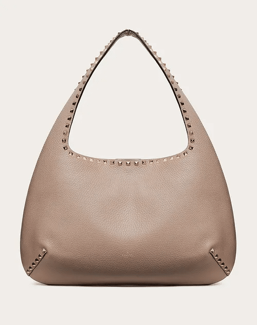 Valentino Rockstud Grainy Calfskin Hobo Bag In Poudre