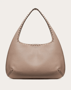 Valentino Rockstud Grainy Calfskin Hobo Bag In Poudre
