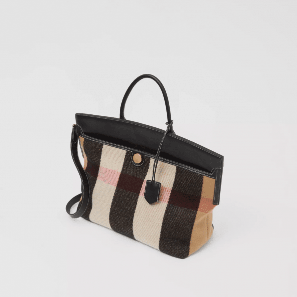 Burberry Check Merino Wool Cashmere Society Top Handle Bag