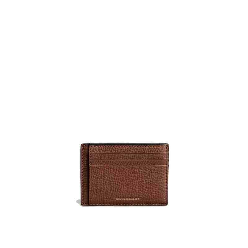 Burberry House Check and Leather Money Clip Card Case