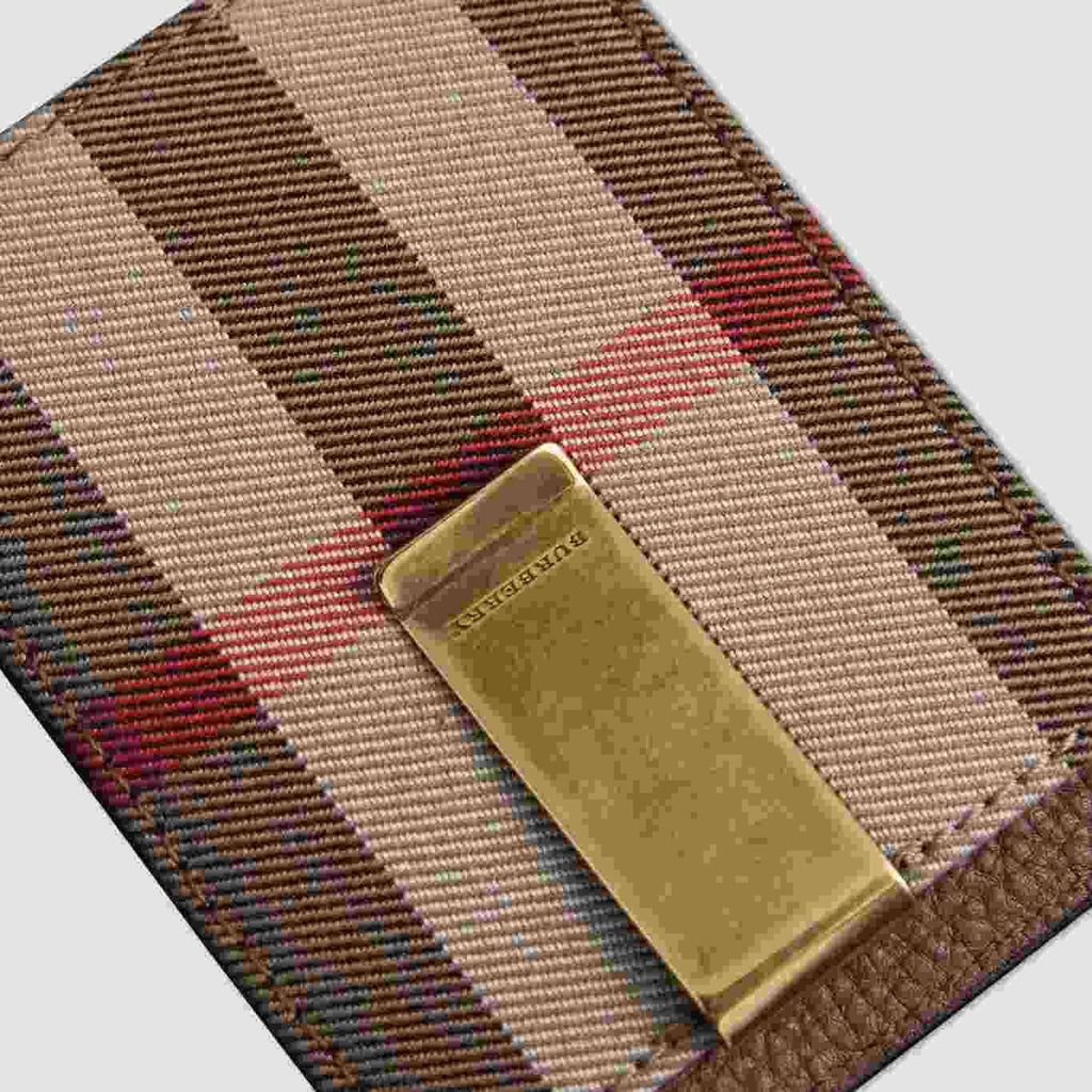 Burberry House Check and Leather Money Clip Card Case