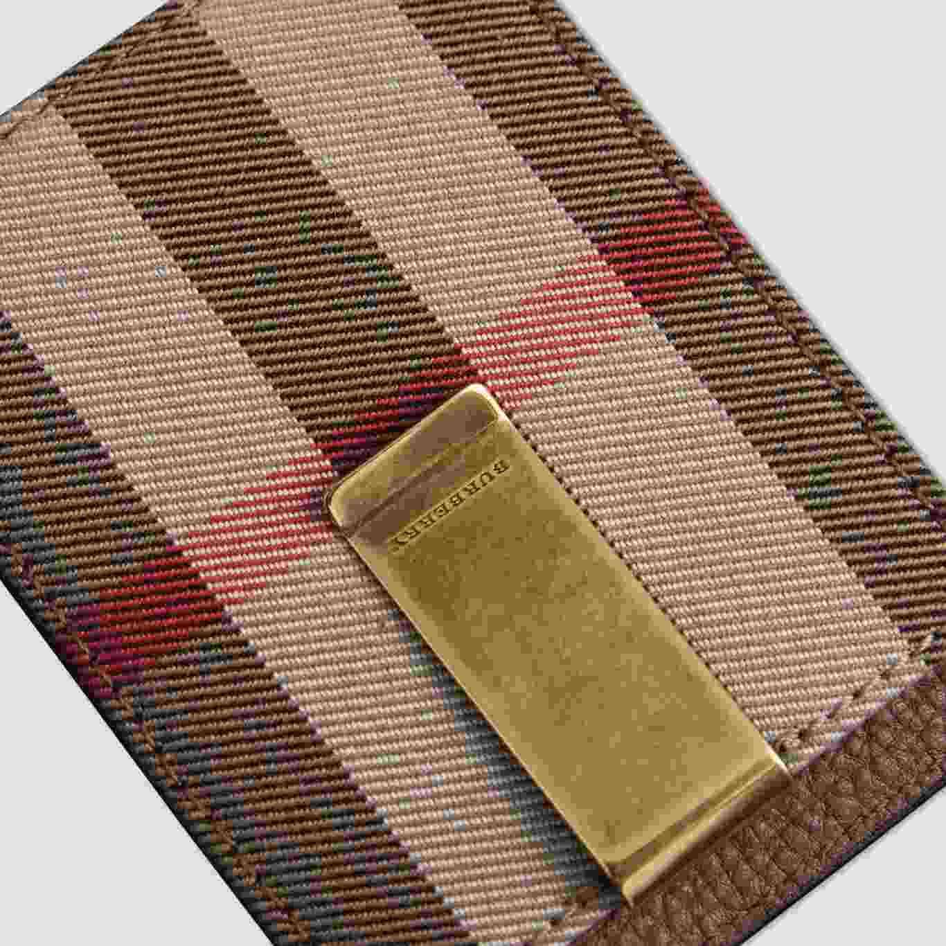 Burberry House Check and Leather Money Clip Card Case