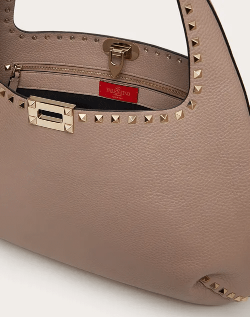 Valentino Rockstud Grainy Calfskin Hobo Bag In Poudre