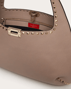Valentino Rockstud Grainy Calfskin Hobo Bag In Poudre