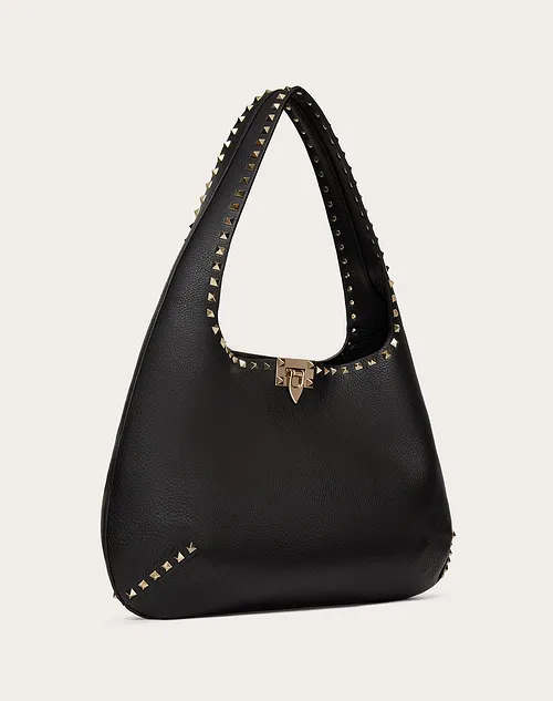 Valentino Rockstud Grainy Calfskin Hobo Bag