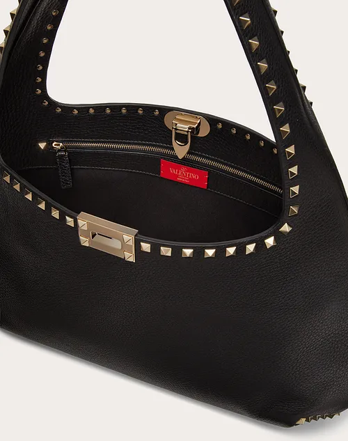 Valentino Rockstud Grainy Calfskin Hobo Bag