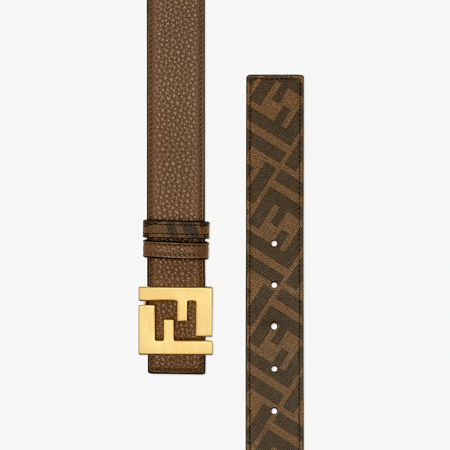 Fendi Brown Leather Reversible Belt FF Buckle