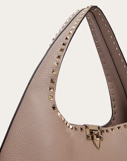 Valentino Rockstud Grainy Calfskin Hobo Bag In Poudre