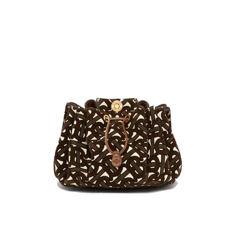 Burberry Mini Monogram Flocked Lambskin Bucket Bag