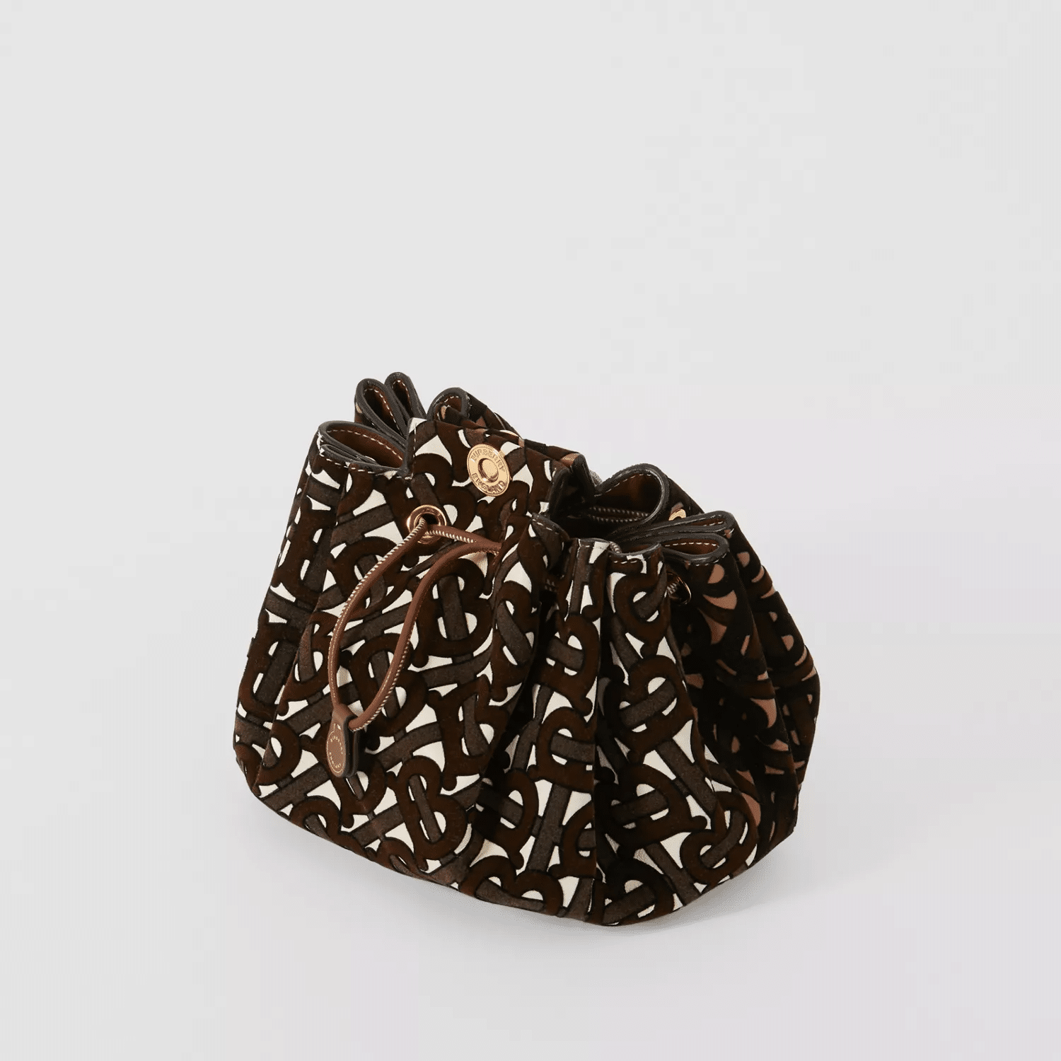 Burberry Mini Monogram Flocked Lambskin Bucket Bag