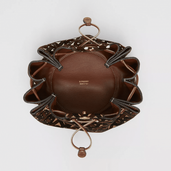 Burberry Mini Monogram Flocked Lambskin Bucket Bag