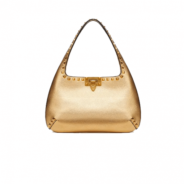 Valentino Small Rockstud Metallic Grainy Calfskin Hobo Bag