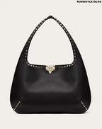Valentino Rockstud Grainy Calfskin Hobo Bag