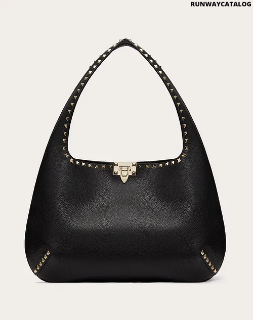Valentino Rockstud Grainy Calfskin Hobo Bag