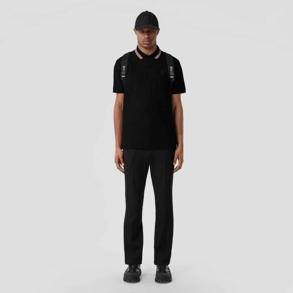 Icon Stripe Collar Cotton Polo Shirt Black